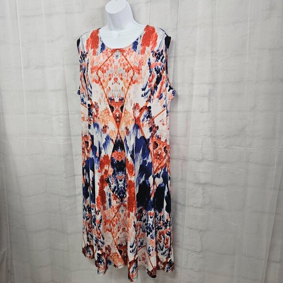 Roaman's Red Blue Sleeveless Abstract Grunge Shift Midi Dress 18/20 (L) - Picture 4 of 9